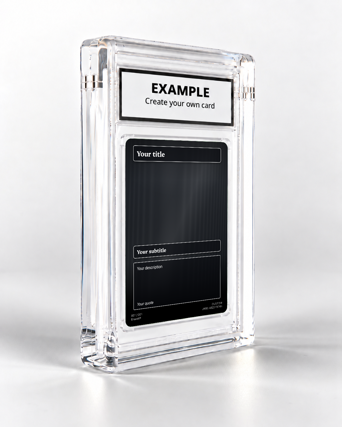 Custom trading card in its display case