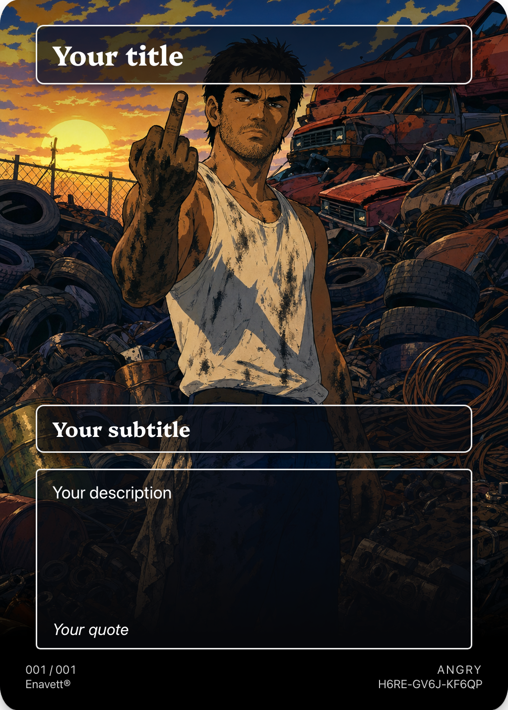 Angry trading card, front