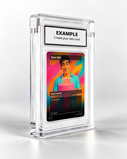 Birthday trading card in its display case