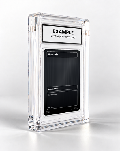Custom trading card in its display case