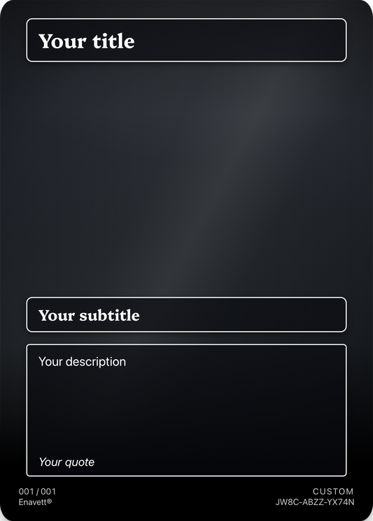 Custom trading card, front — your own title, subtitle, description and quote