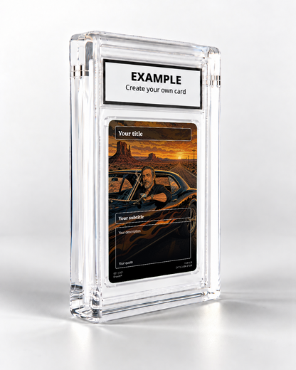 Father trading card in its display case
