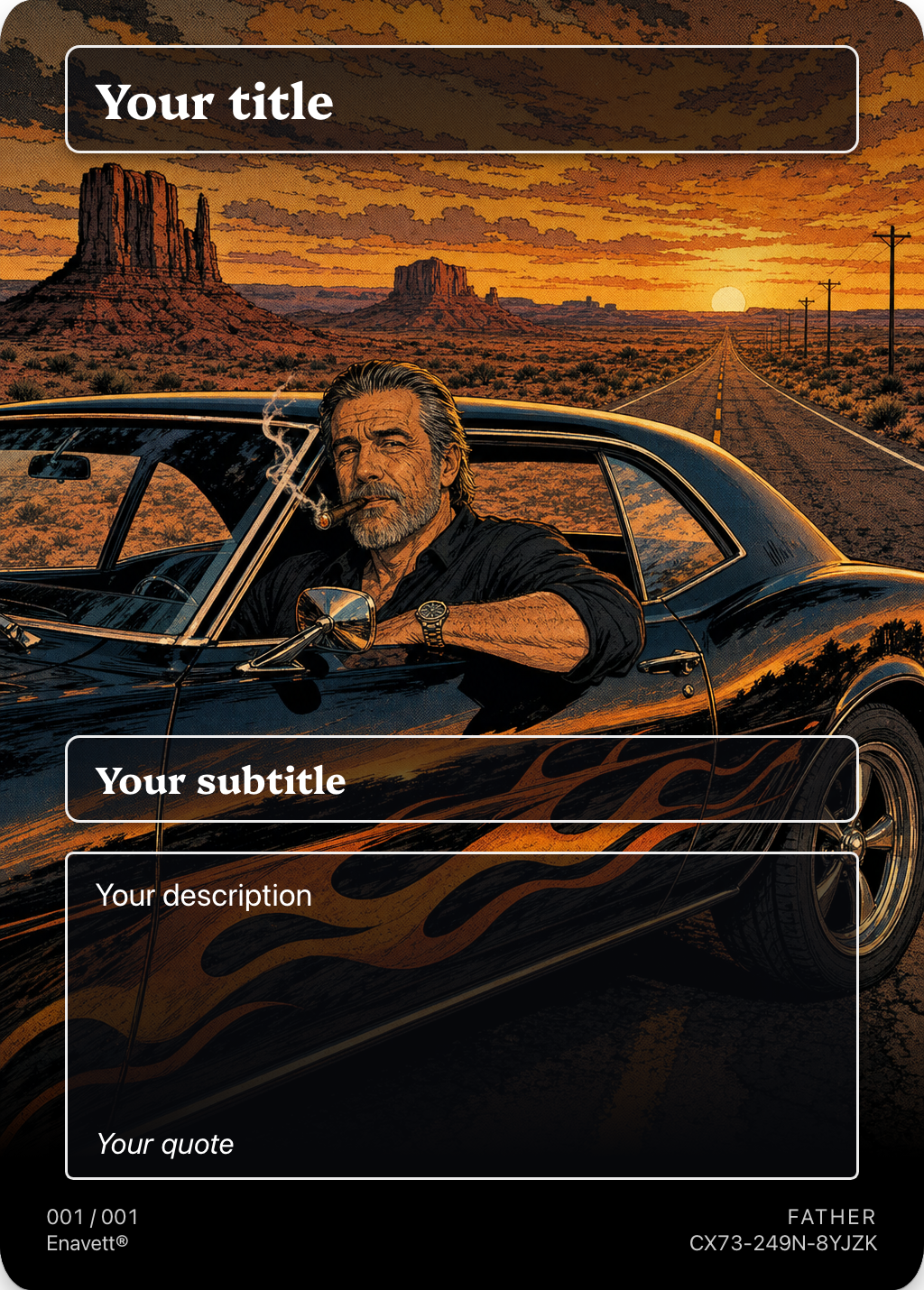 Father trading card, front