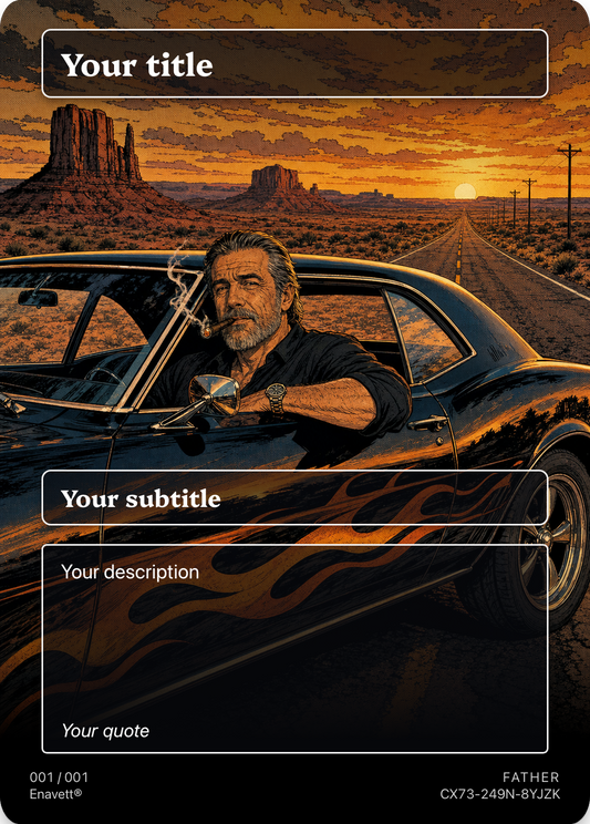 Father trading card, front