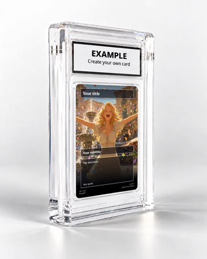 Happy trading card in its display case