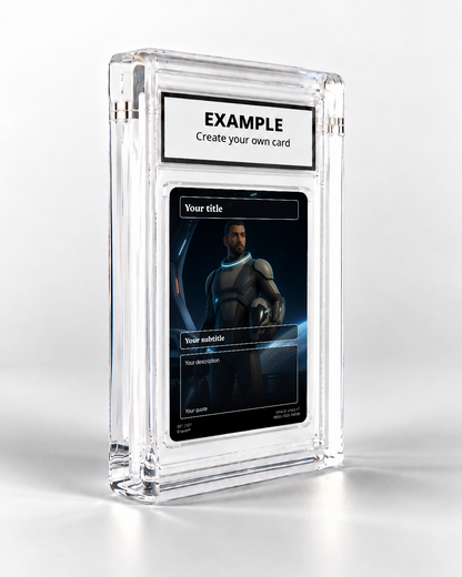 Space knight trading card in its display case