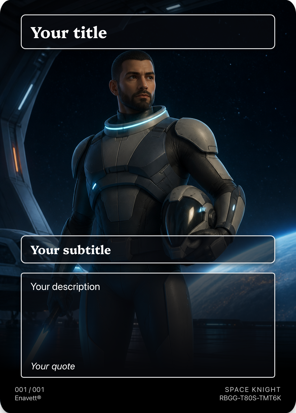 Space knight trading card, front