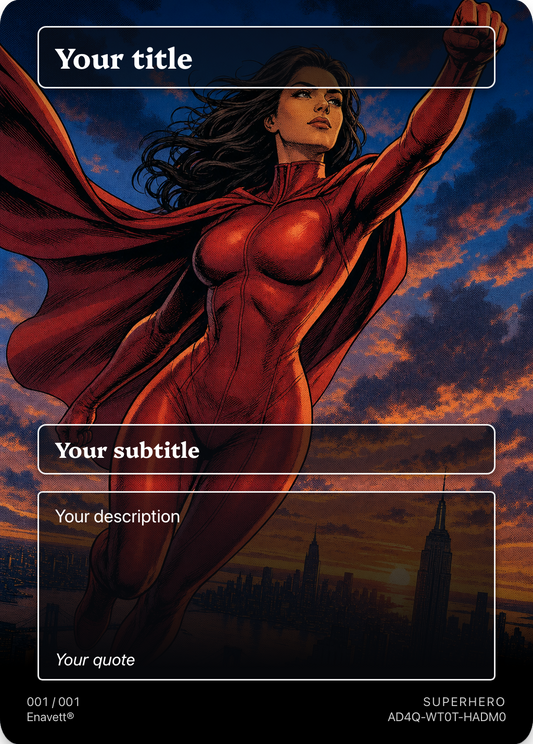 Superhero trading card, front