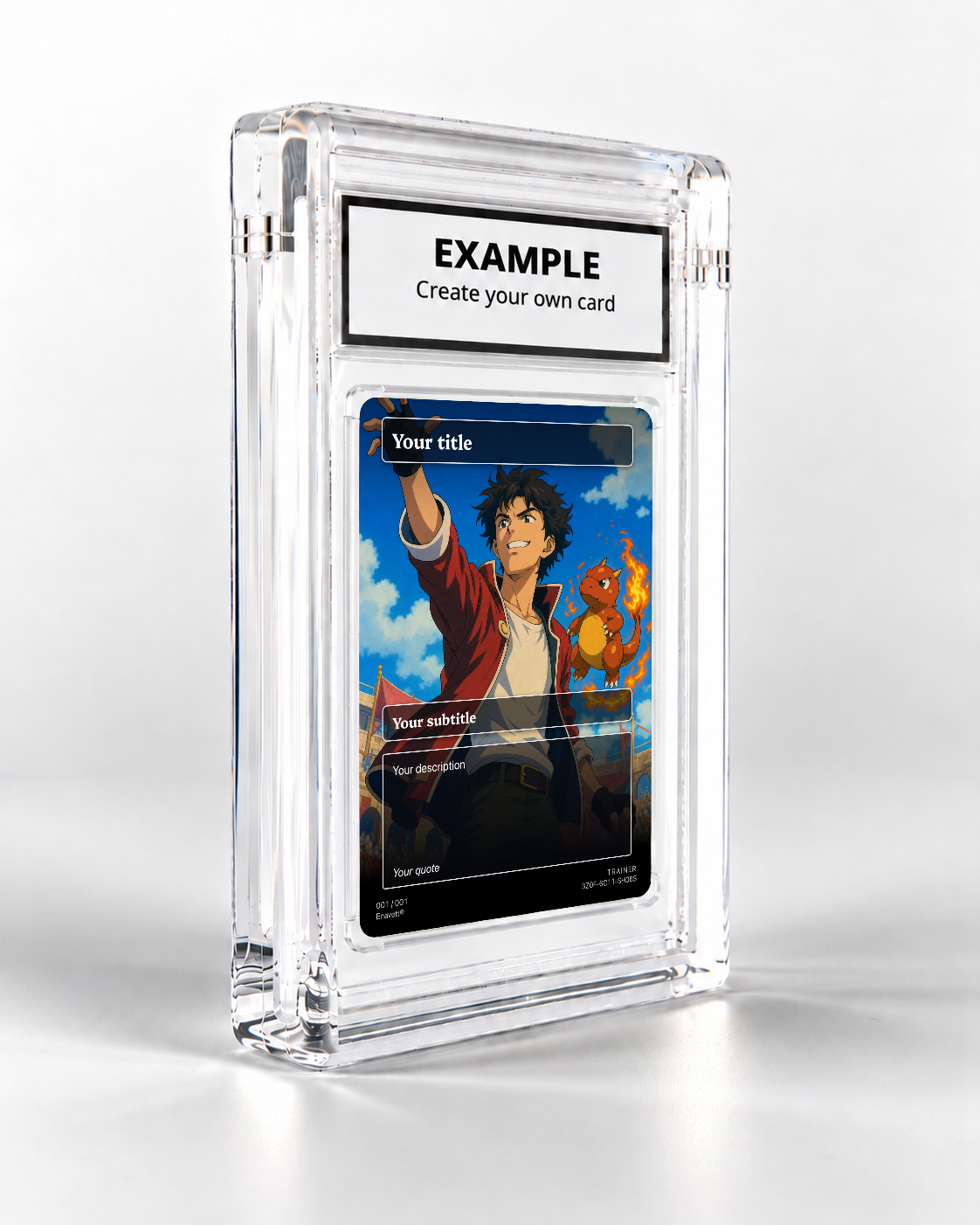 Trainer trading card in its display case