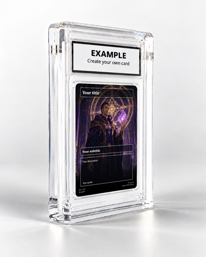 Wizard trading card in its display case